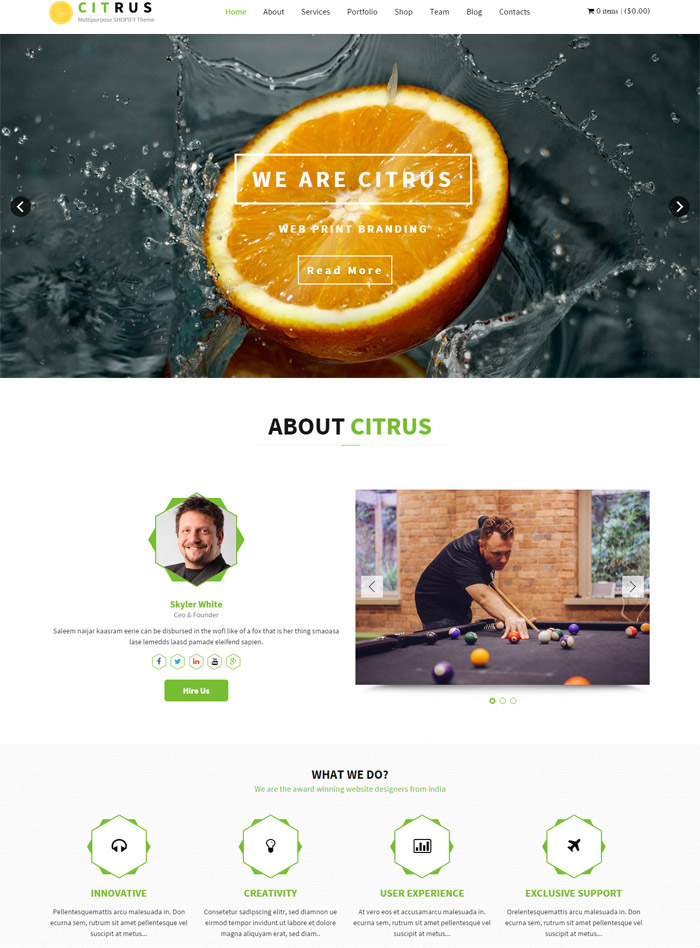 Citrus one page parallax Shopify Theme