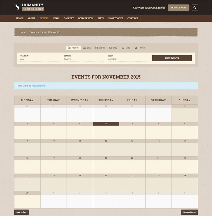 Humanity Events Calendar