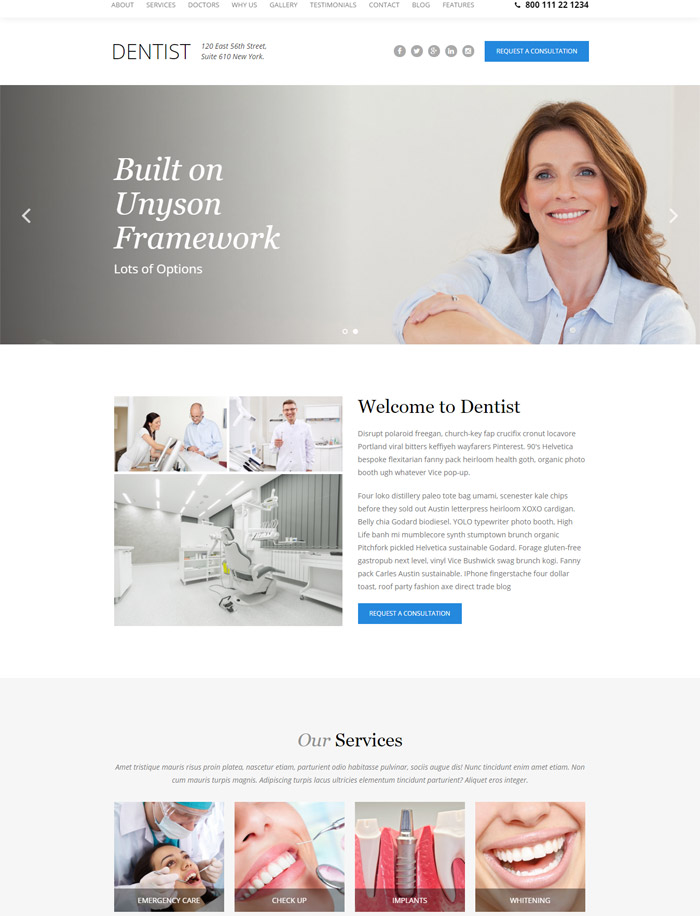 Dentist - Dental One Page WordPress Theme