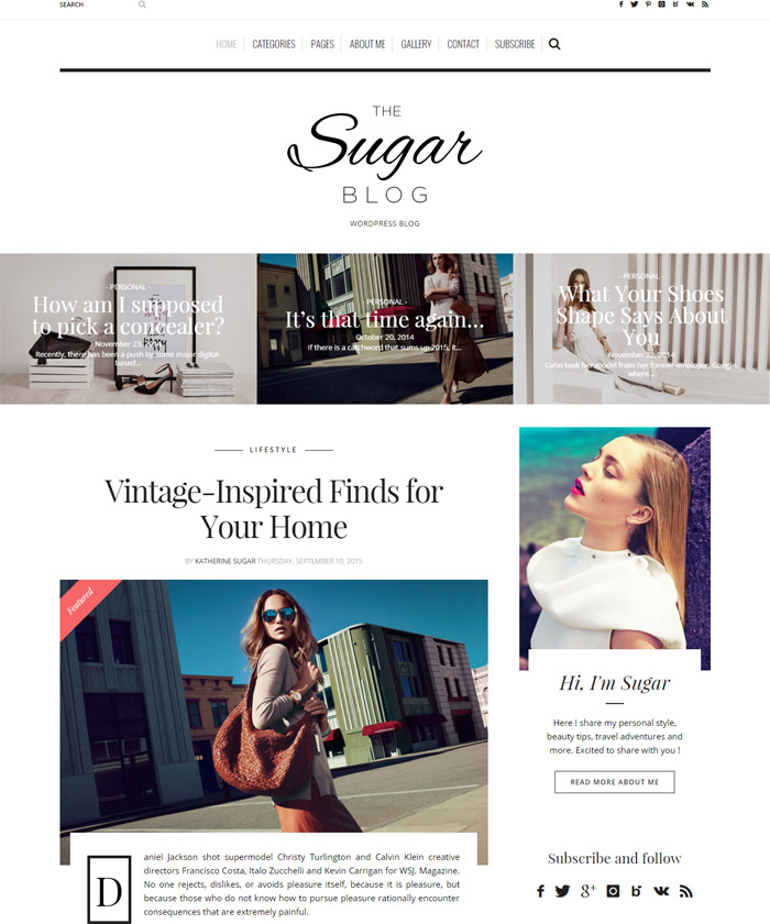 SugarBlog - Clean & Personal WordPress Blog Theme