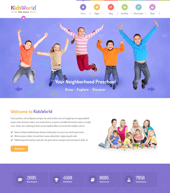 KidsWorld - Children Kindergarten WordPress Theme for Nursery, Preschool, Child Care Centers