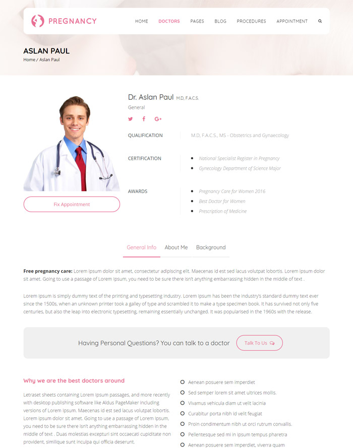 Pregnancy Doctor Detail Page