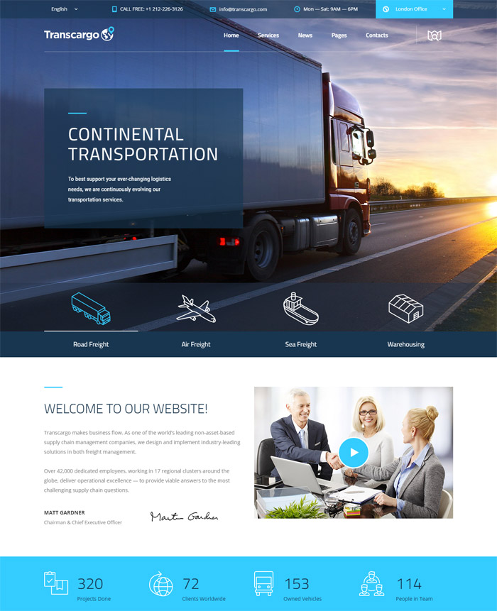 Logistics & Goods Transporting Theme in WordPress