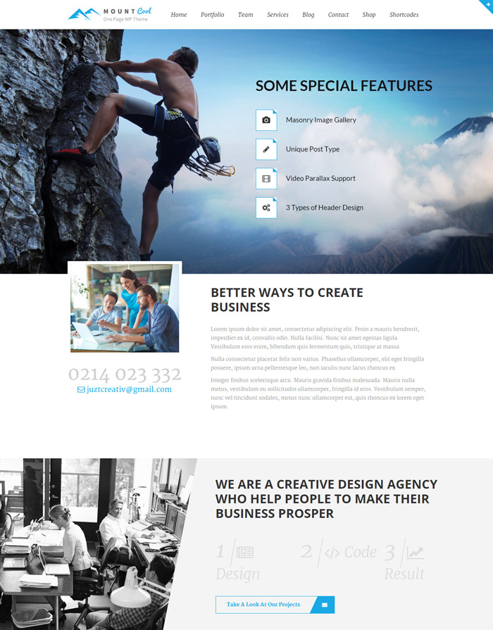 Mount Cool - One Page Portfolio & One Page Agency Theme