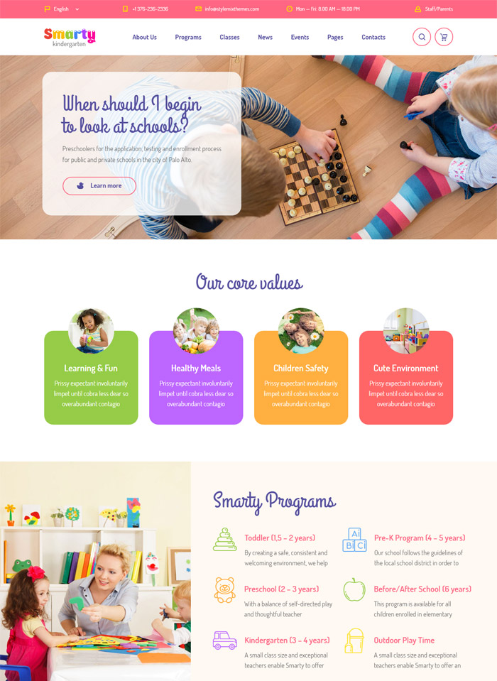 Smarty - Kindergarten, School, University, College WordPress Theme