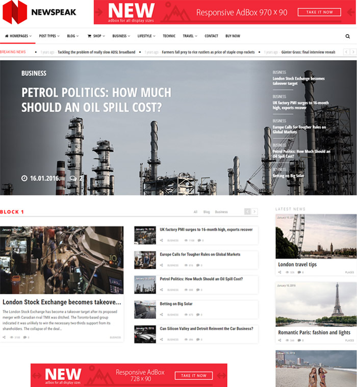 Newspeak - Responsive News / Magazine / Blog WordPress Theme