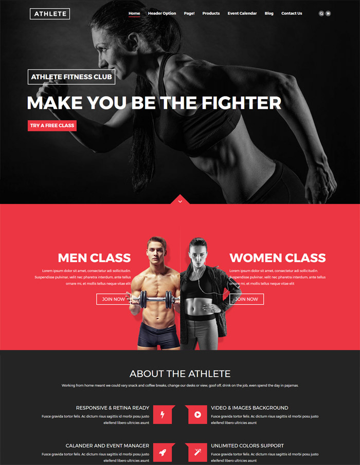 Athlete Fitness - Fullly functional Fitness, Gym and Sport WordPress Theme