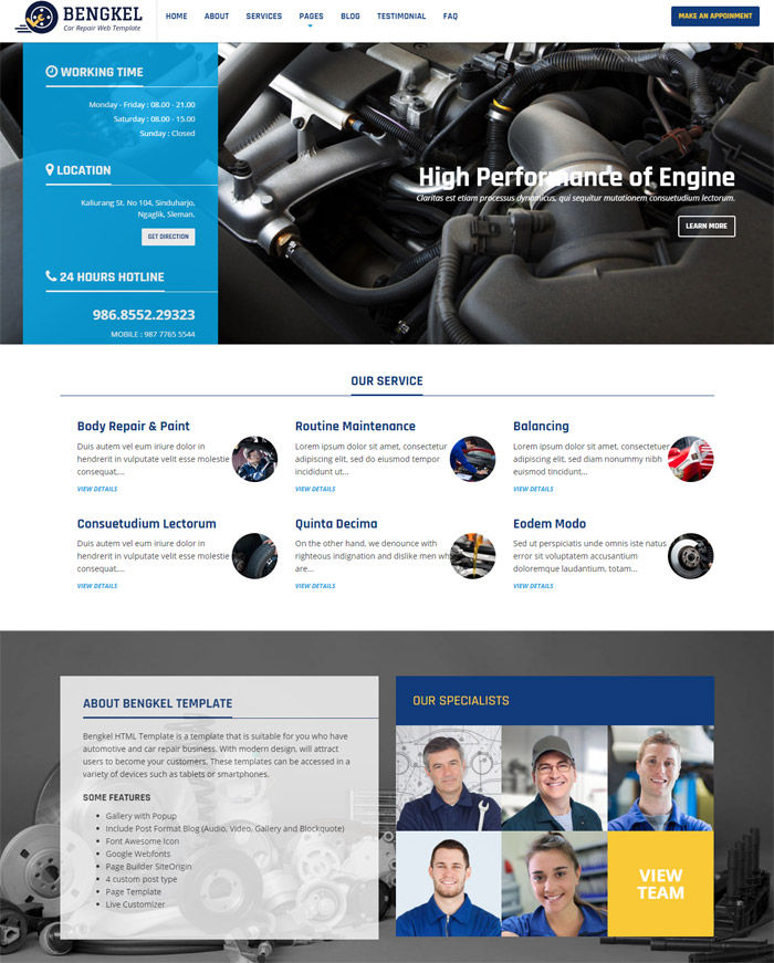 Bengkel - Modern Auto Car Repair Business Theme