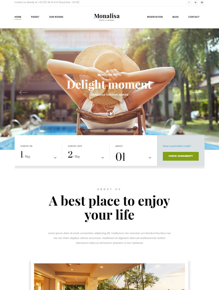 Hotel Monalisa - Hotel & Resort Management WordPress Theme