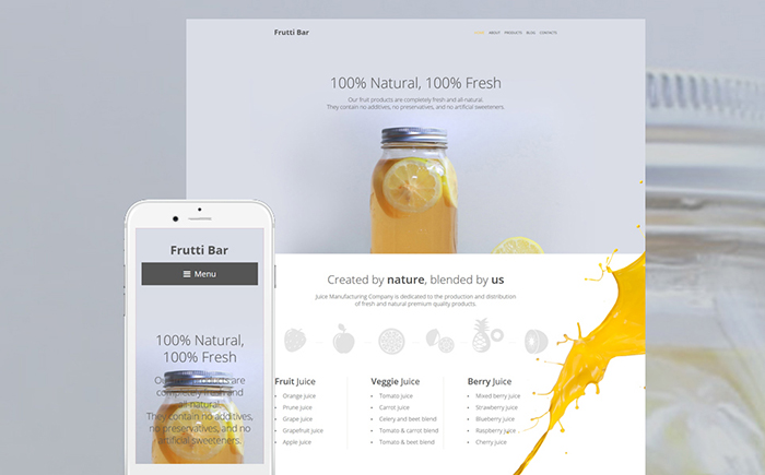 Minimalist Bio-Food Bar WordPress Theme with Bright Eye-Catching Elements