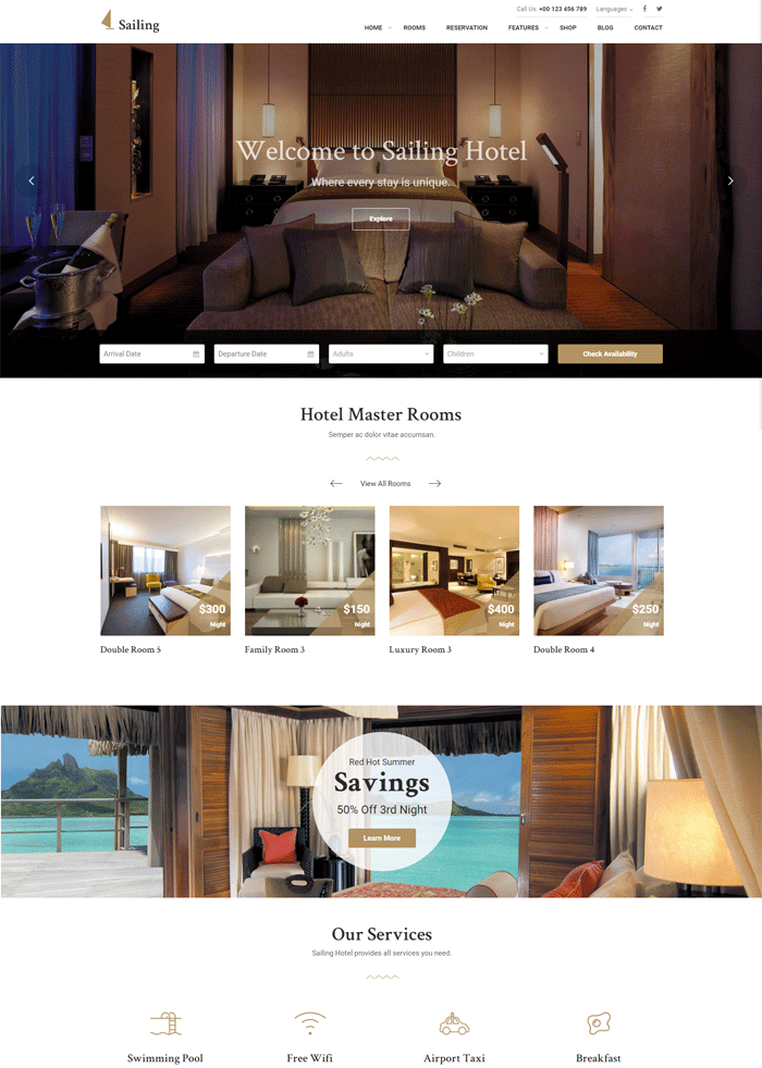 Hotel WordPress hospitality theme | Sailing