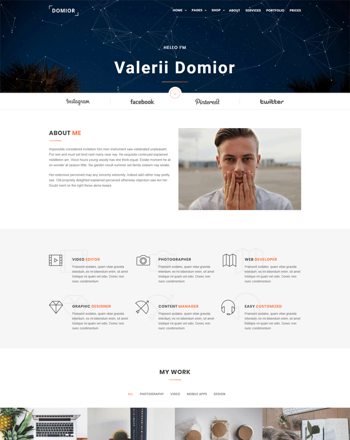 Domior - Creative personal portfolio theme