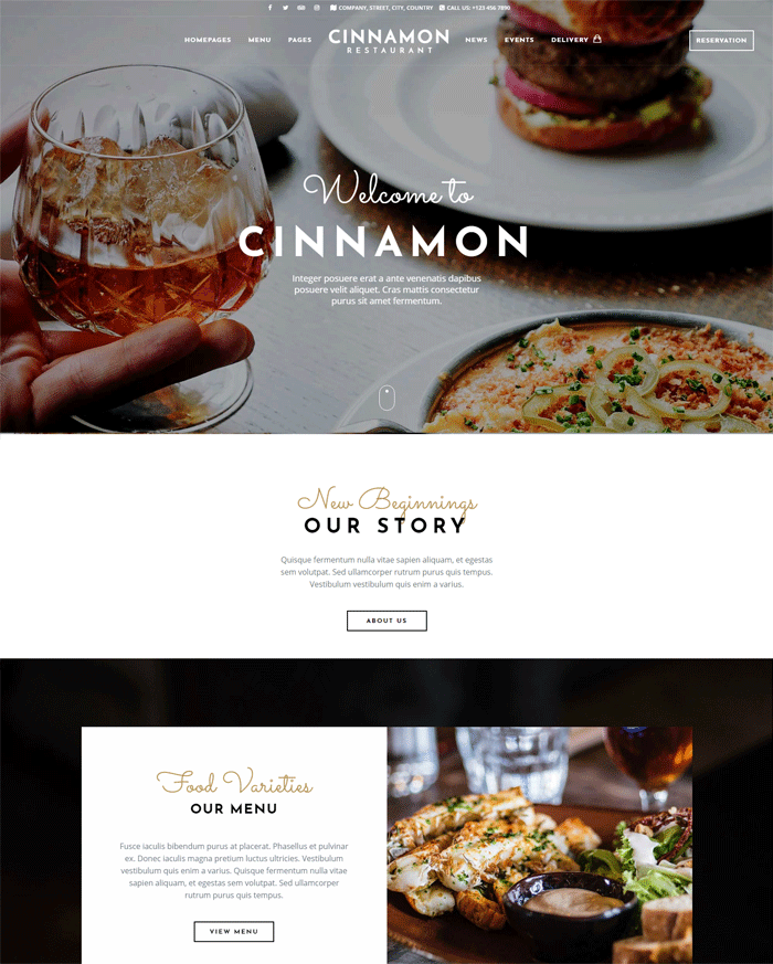 Cinnamon Restaurant Theme for WordPress