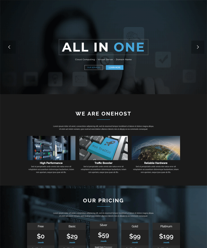 Onehost - One Page WordPress Hosting Theme + WHMCS