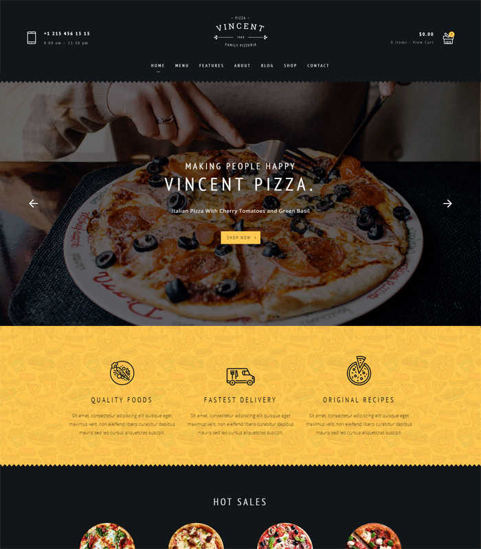 Restaurant WordPress | Vincent Pizza Restaurant