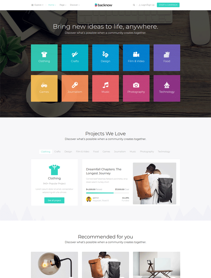 Backnow - Crowdfunding and Fundraising WordPress Theme 