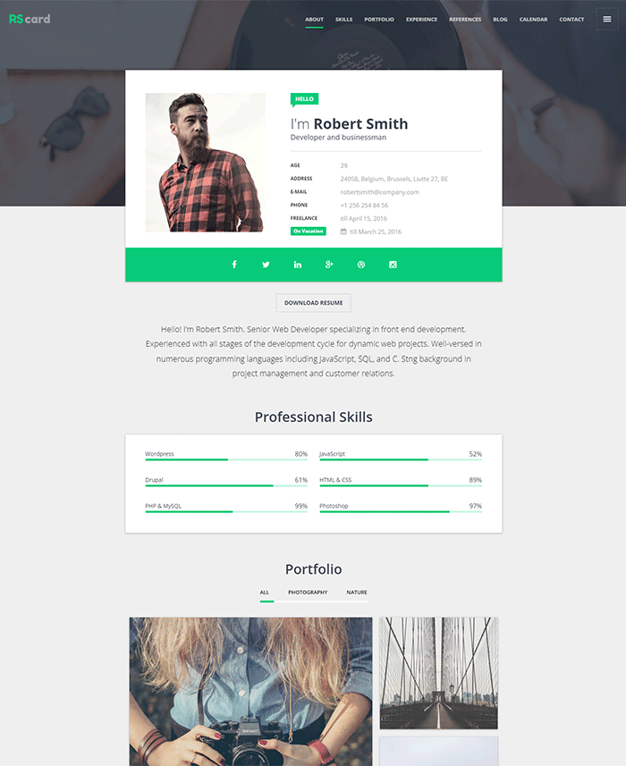 Material HTML Resume Template