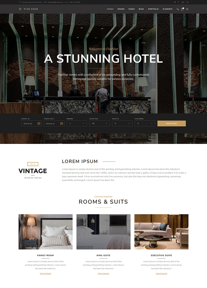  FiveStar - A Modern Hotel and Resort WordPress Theme 