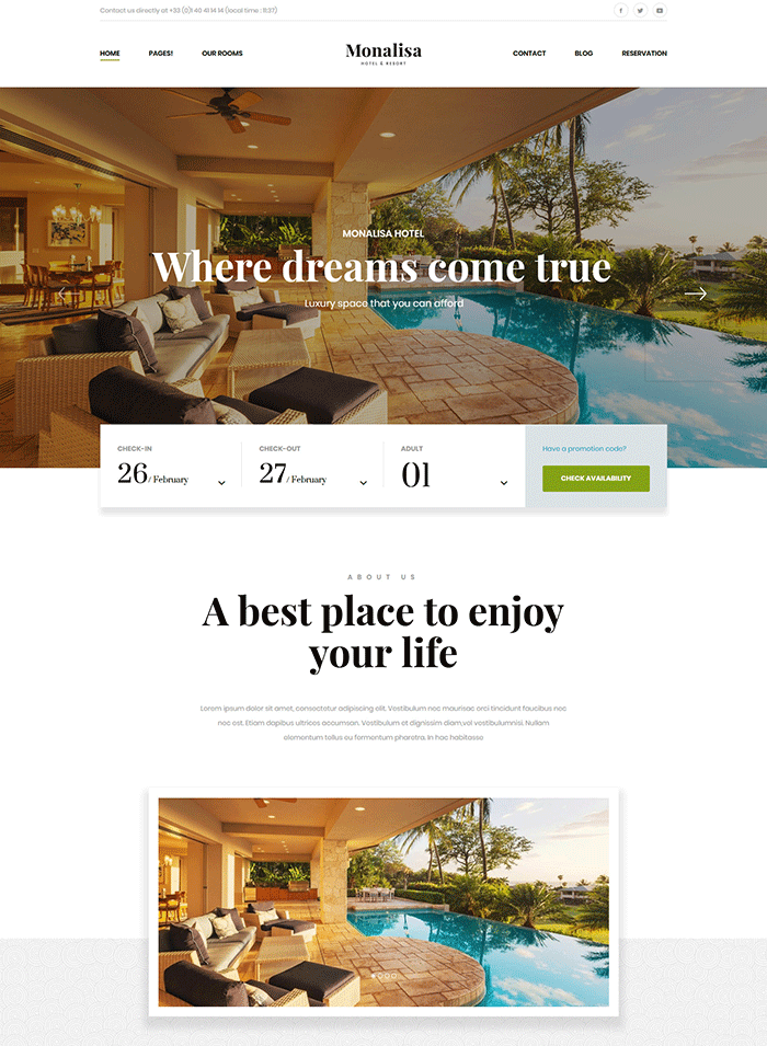 Resort WordPress Theme | Monalisa Hotel 