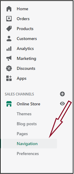 Shopify Admin > Online store > Navigation