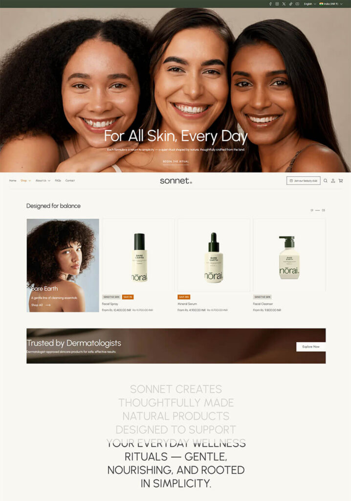 Premium, high-contrast jewelry store homepage on the Poetic theme Sonnet preset, utilizing generous whitespace and elegant serif headings.